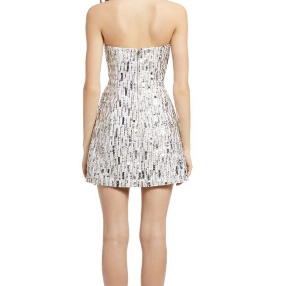 Alice & Olivia Matira Sequin Strapless Mini Dress in Silver - Picture 3 of 11
